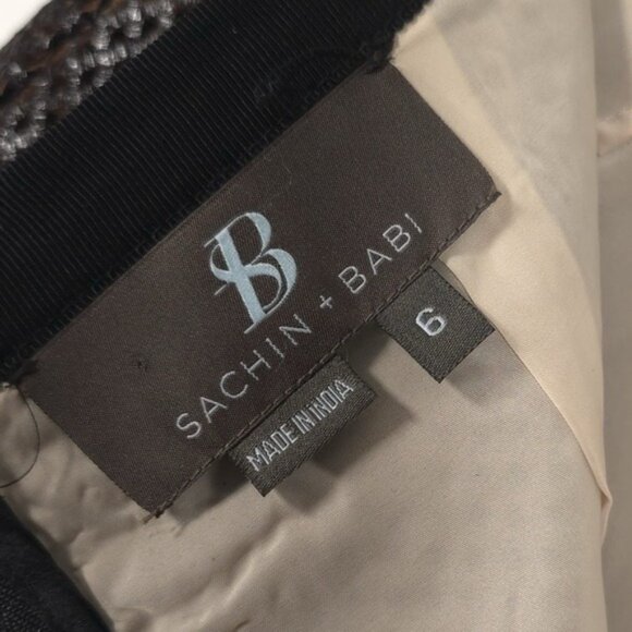 Sachin + Babi Laser Cut Crosshatch LEATHER A-Line Mini Skirt Brown Black Size 6 - Picture 5 of 12